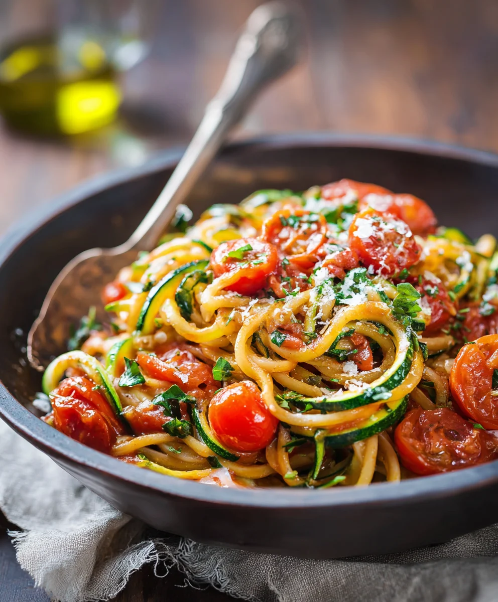 Healthy Tomato Zucchini Pasta-Quick & Easy Meal