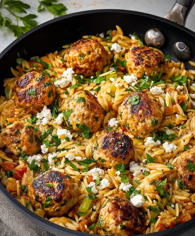One-Pan Chicken Orzo Meatball Dinner