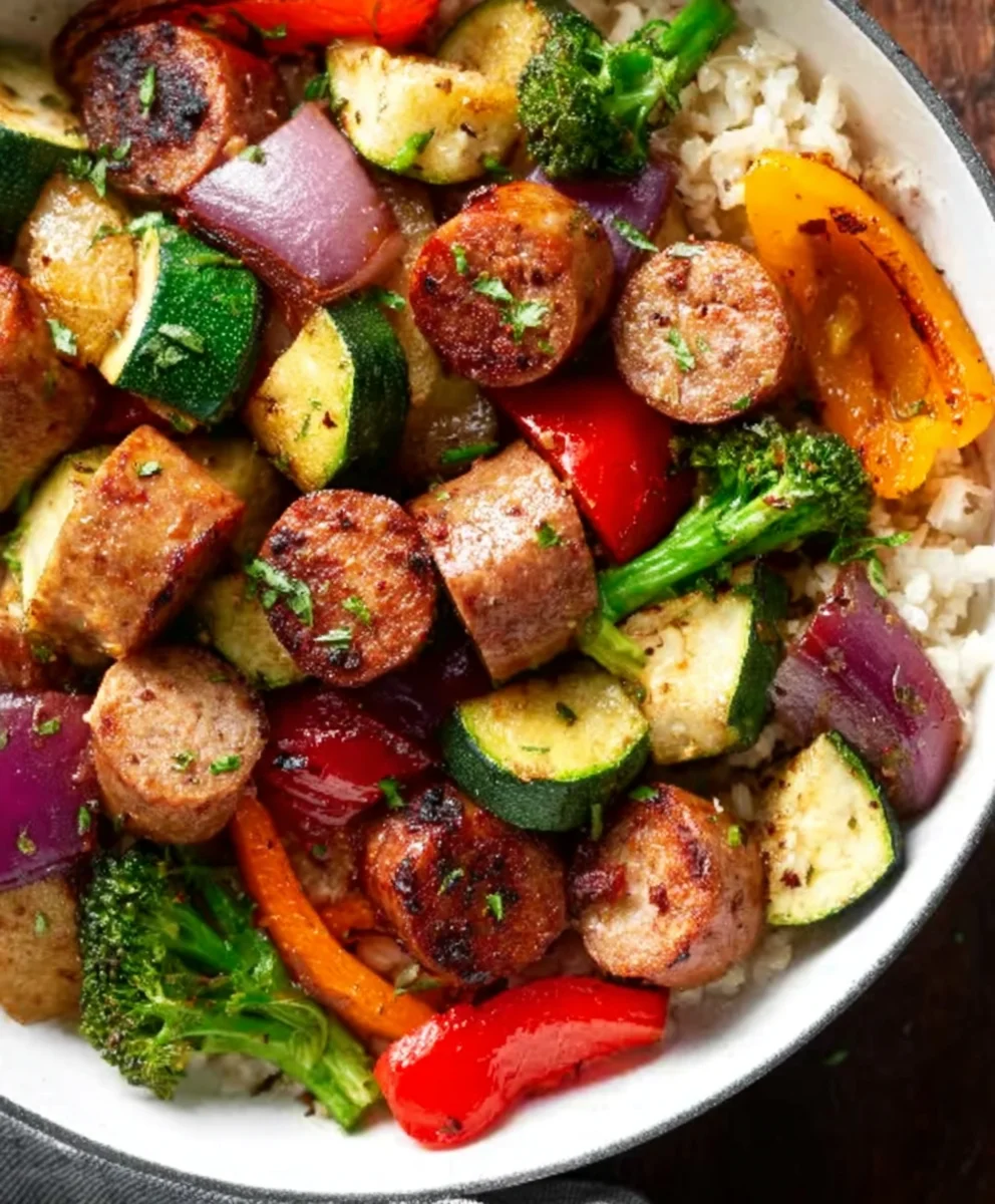 Easy Air Fryer Chicken Sausage and Veggies Dinner