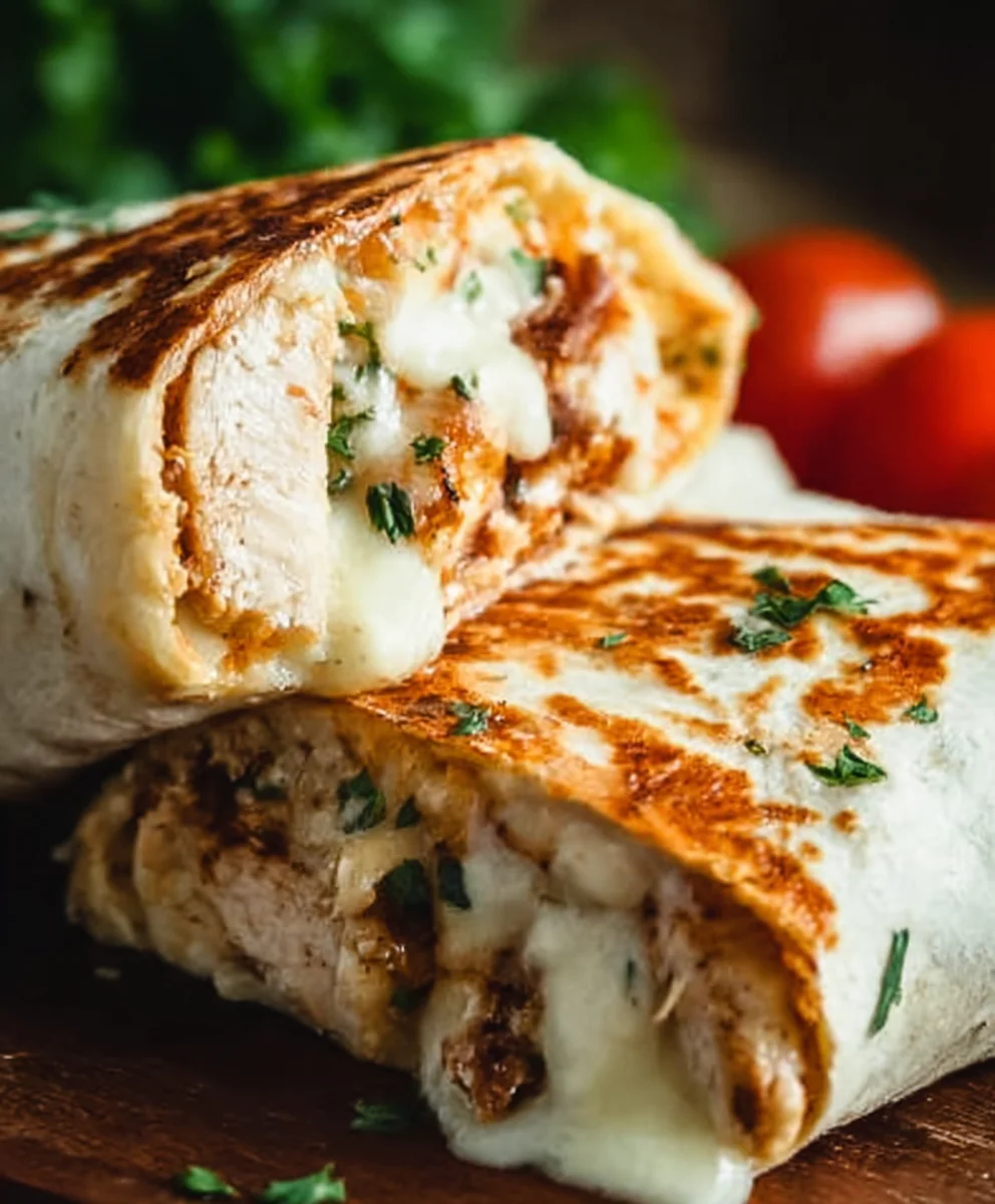 Cheesy Garlic Chicken Wraps-Quick Easy Recipe