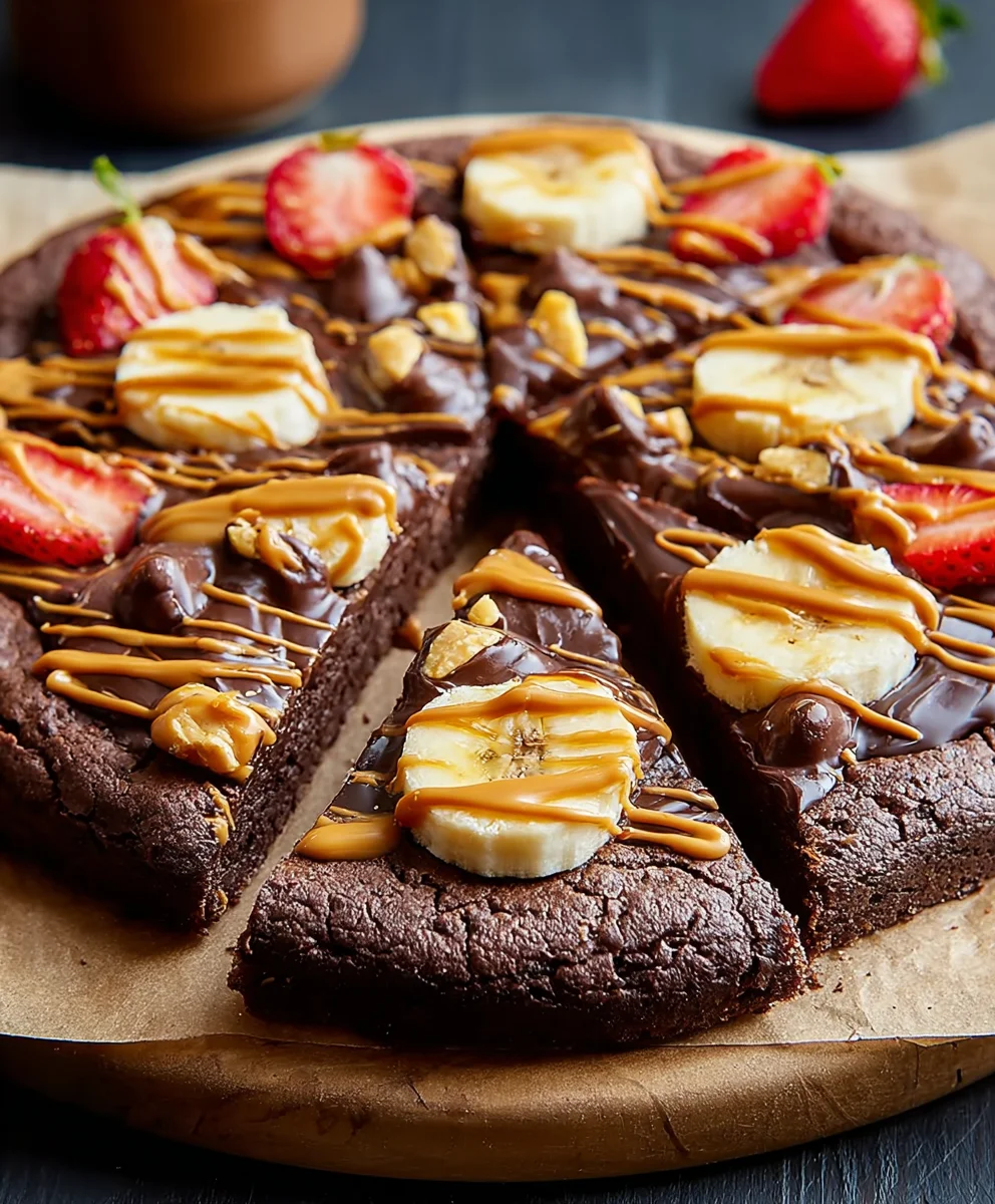 Chocolate Peanut Butter Brownie Pizza-Delicious Treat