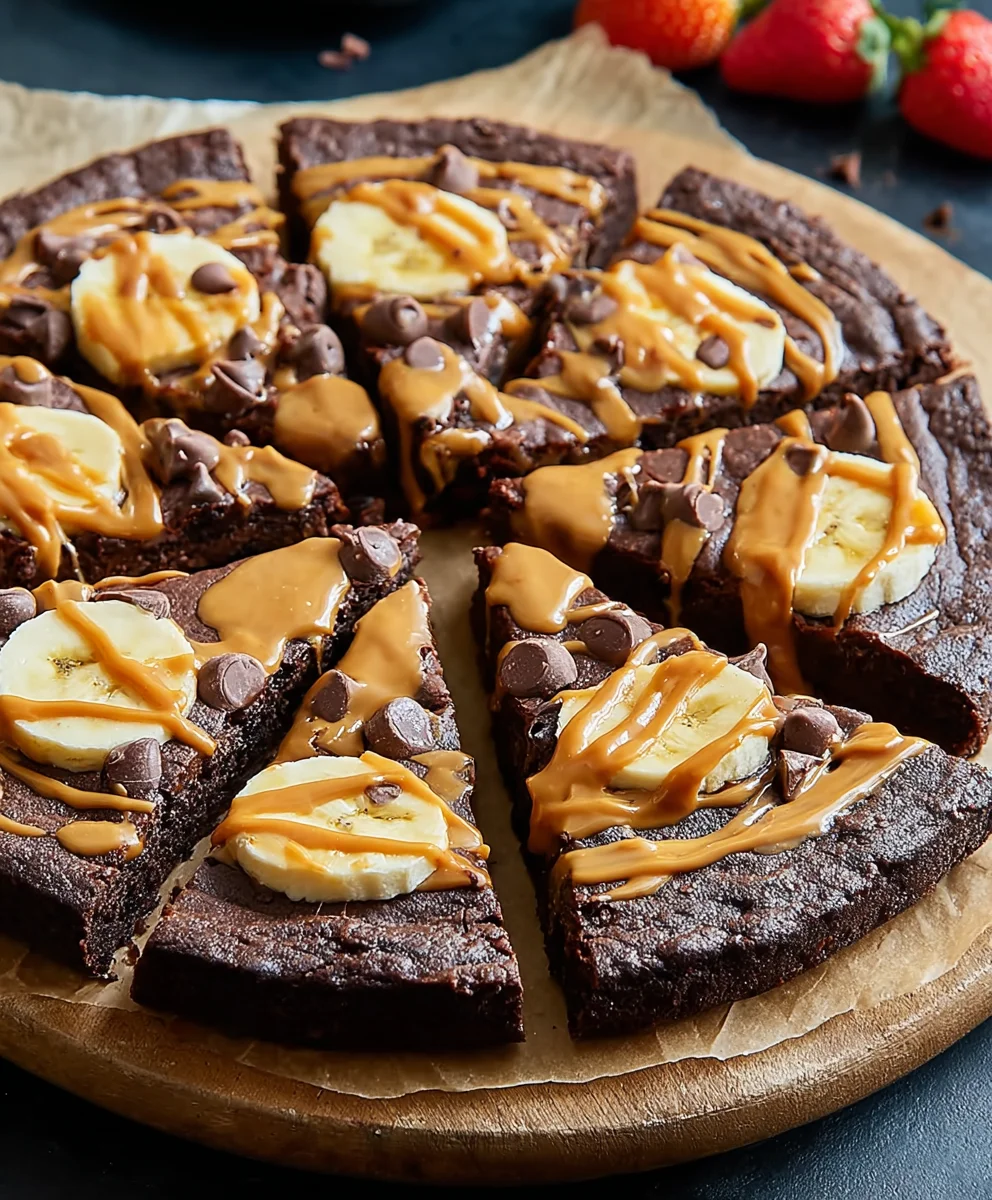 Chocolate Peanut Butter Brownie Pizza-Delicious Treat