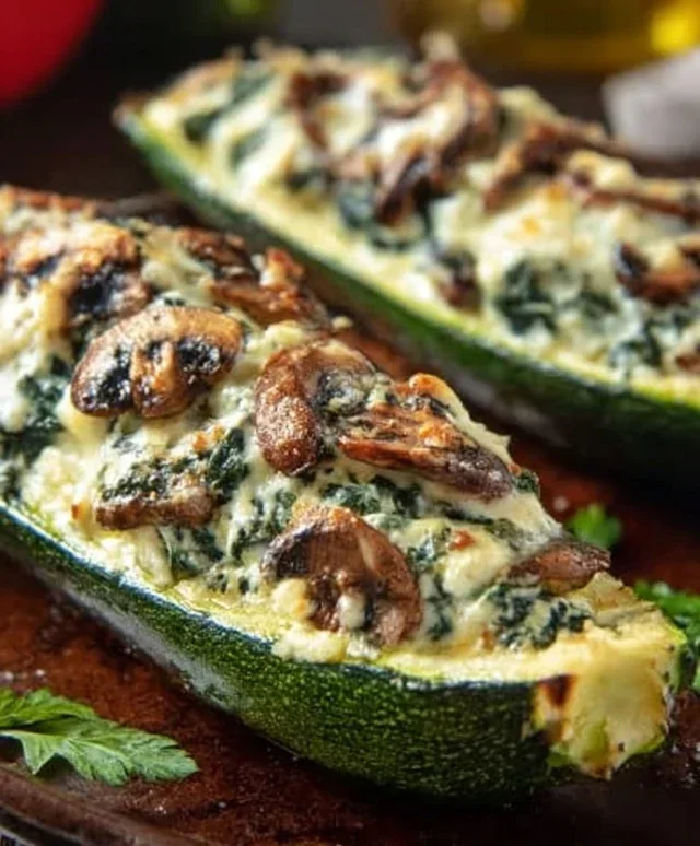 Spinach, Mushroom, and Ricotta Stuffed Zucchini Boats Recipe