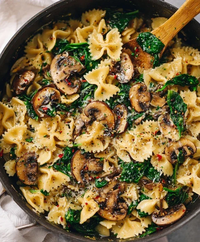 Parmesan Spinach Mushroom Pasta Skillet