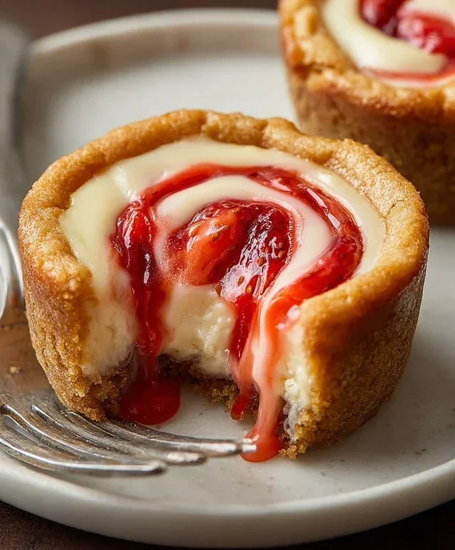 Strawberry Swirl Cheesecake Cookie Cups