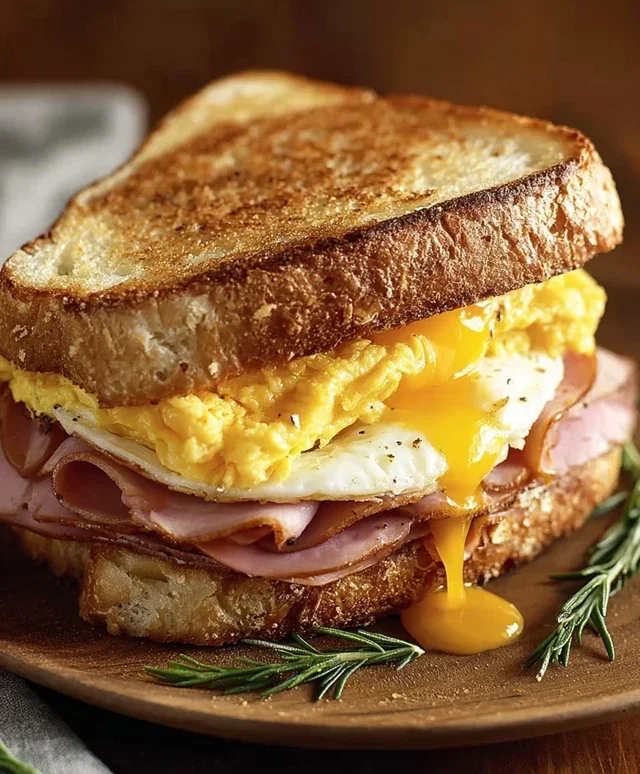 Egg and Beef Beef Ham Breakfast Sandwich
