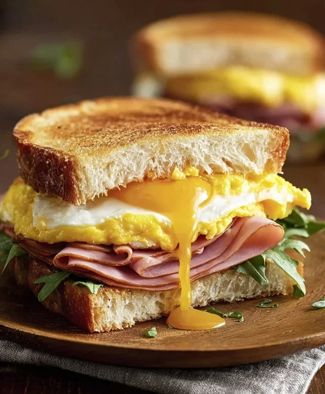 Egg and Beef Beef Ham Breakfast Sandwich