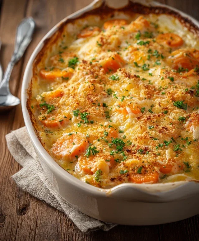 Cheesy Garlic Carrot Gratin – Creamy, Sweet & Savory