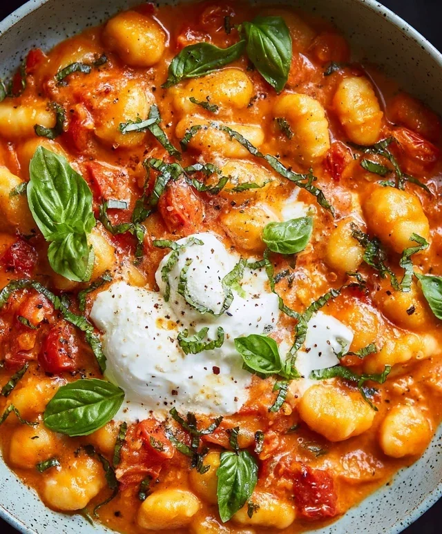 30 Minute Creamy Tomato Gnocchi with Burrata