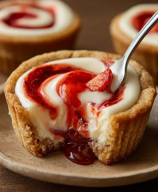 Strawberry Swirl Cheesecake Cookie Cups