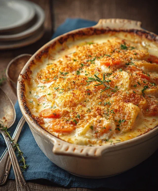 Cheesy Garlic Carrot Gratin – Creamy, Sweet & Savory