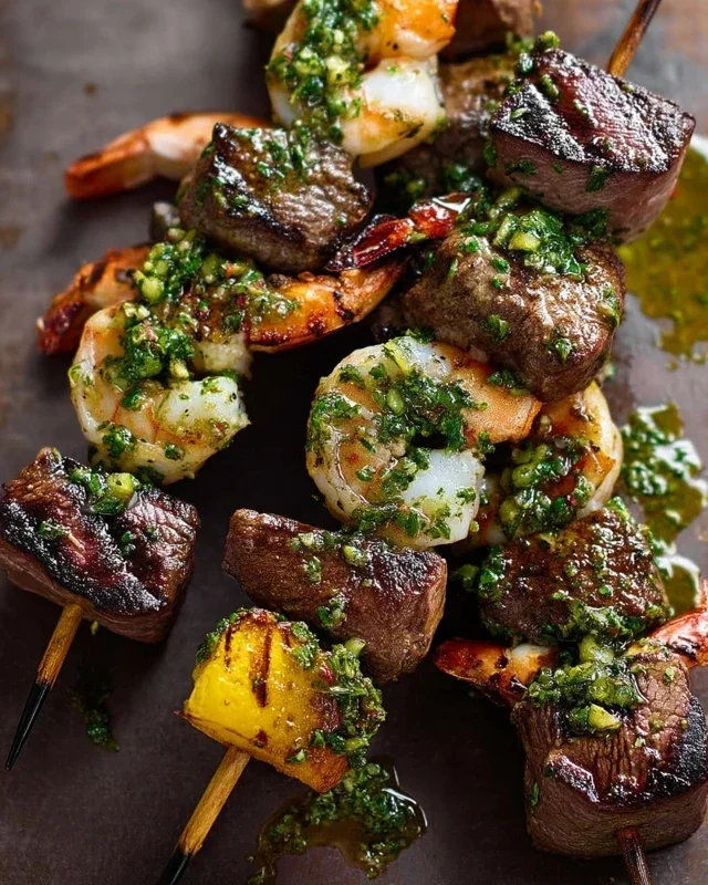 Surf and Turf Kabobs with Chimichurri Sauce