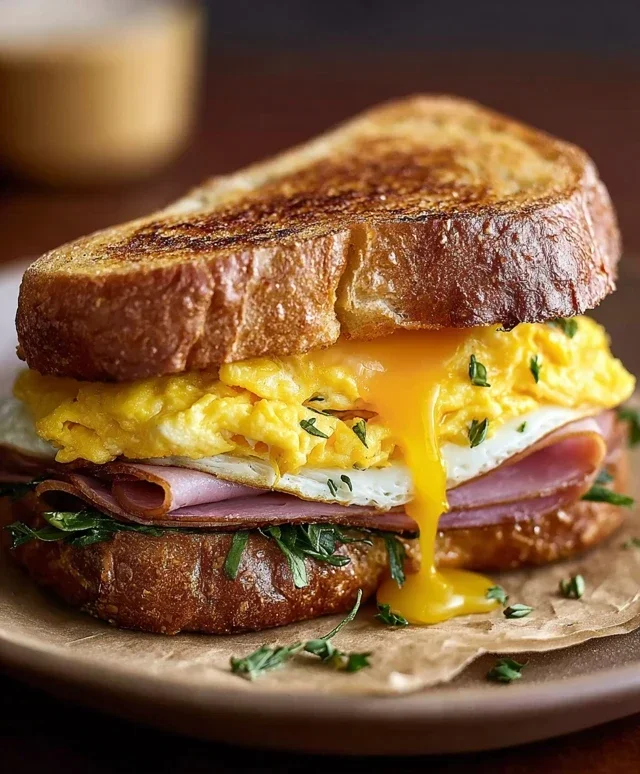Egg and Beef Beef Ham Breakfast Sandwich