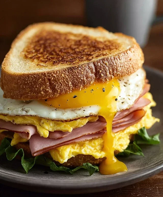 Egg and Beef Beef Ham Breakfast Sandwich