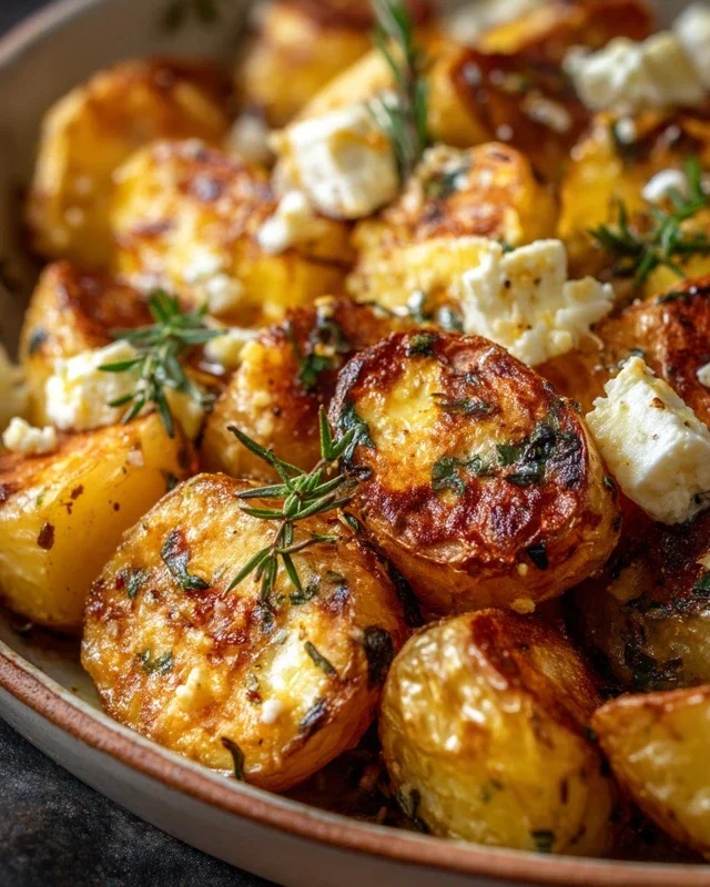 Roasted Potatoes with Baked Feta and Garlic