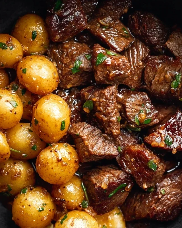 Slow Cooker Garlic Butter Beef Bites with Potatoes