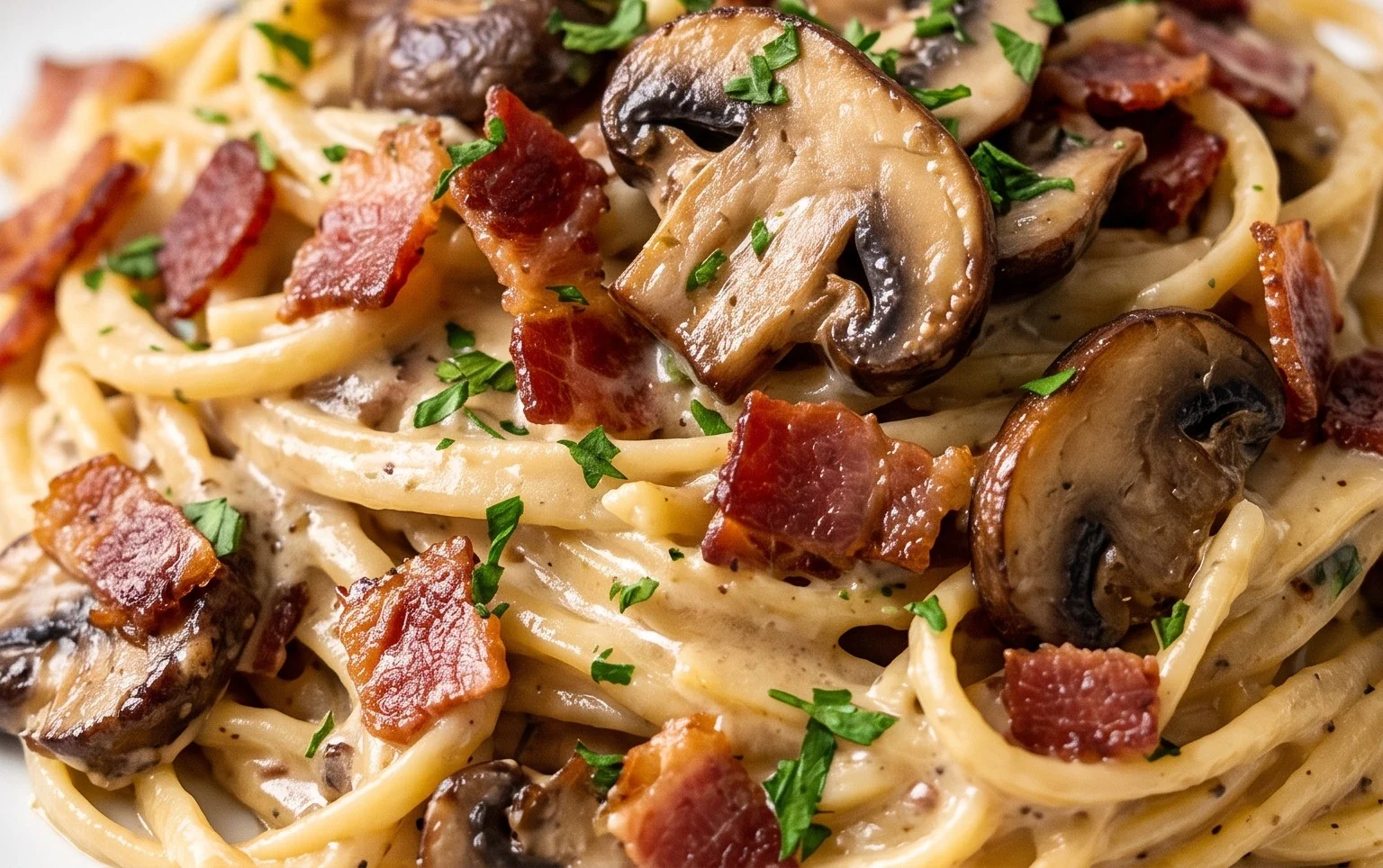 Creamy Beef Bacon and Mushroom Pasta