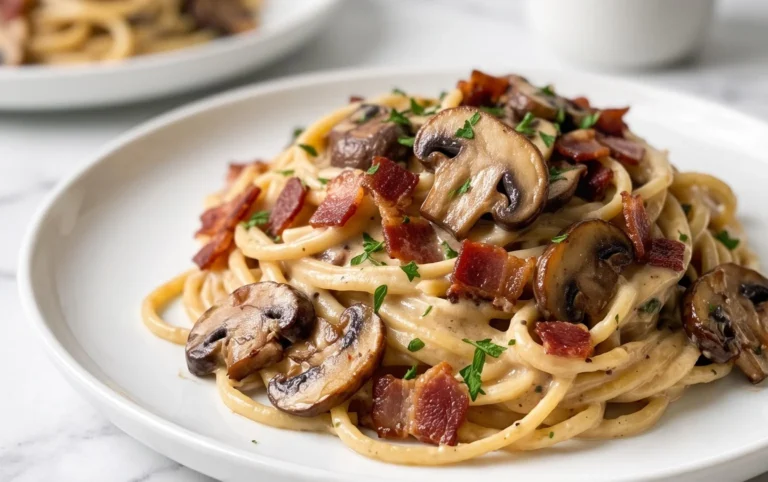 Creamy Beef Bacon and Mushroom Pasta