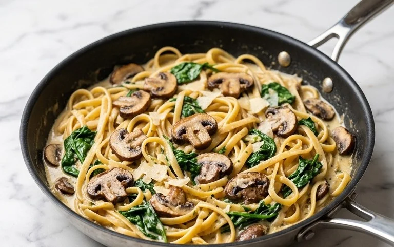 Parmesan Spinach Mushroom Pasta Skillet