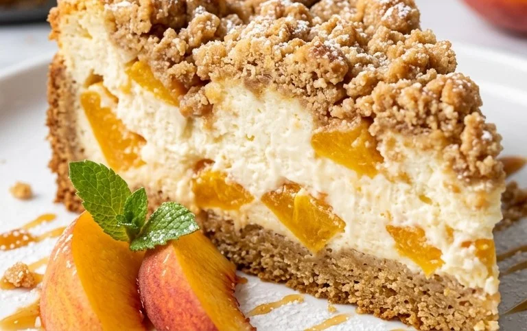 Peach Cream Cheese Cake with Streusel Topping