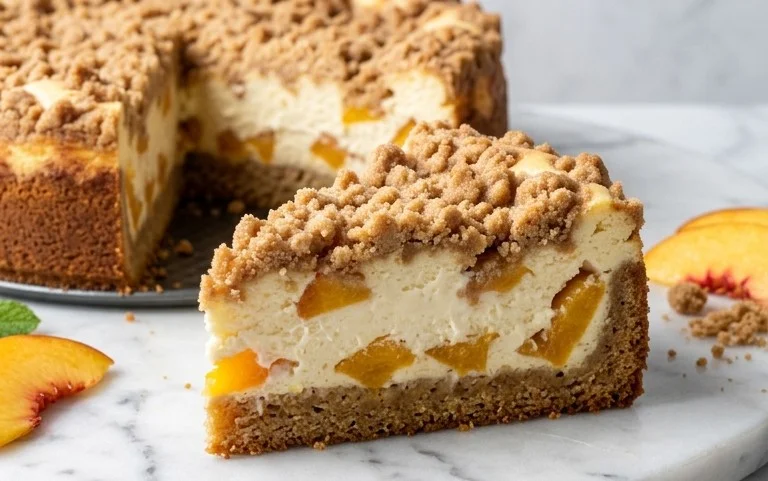 Peach Cream Cheese Cake with Streusel Topping
