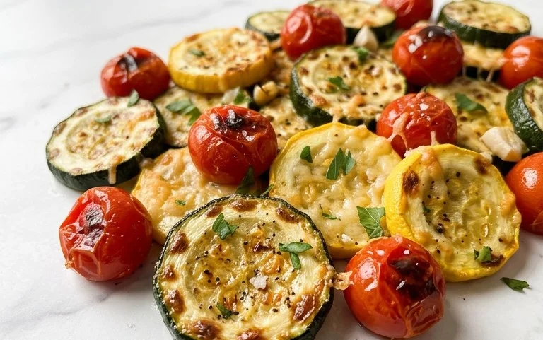 Roasted Garlic-Parmesan Zucchini, Squash and Tomatoes
